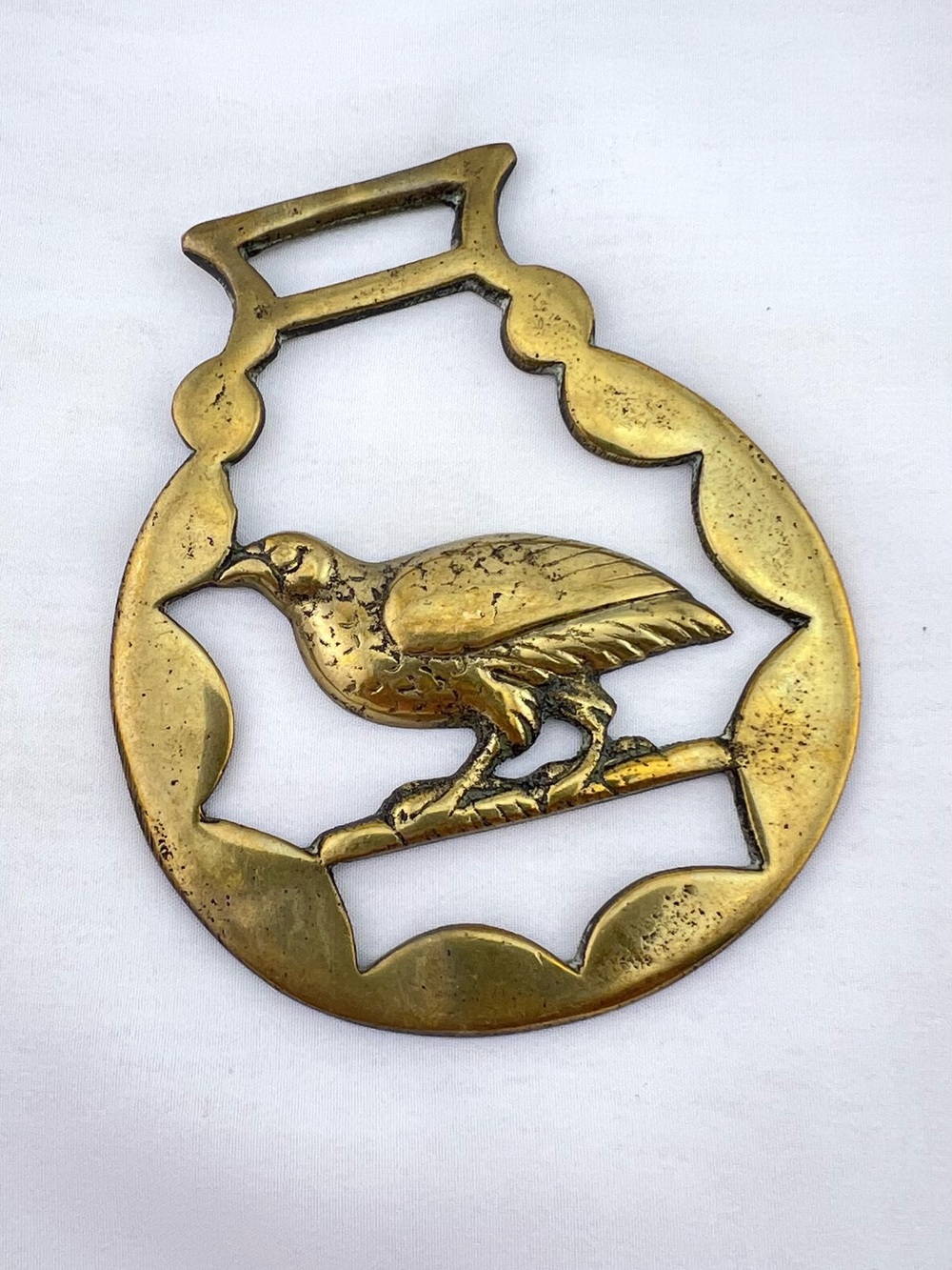 Brass Horse Medallion Antique English Quail Grouse Bird Hunt Show Parade Harness